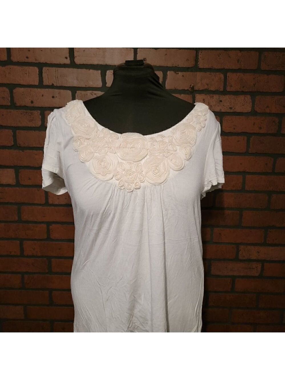 Style and Co Cream with chiffon rose details along the scoop neckline blouse